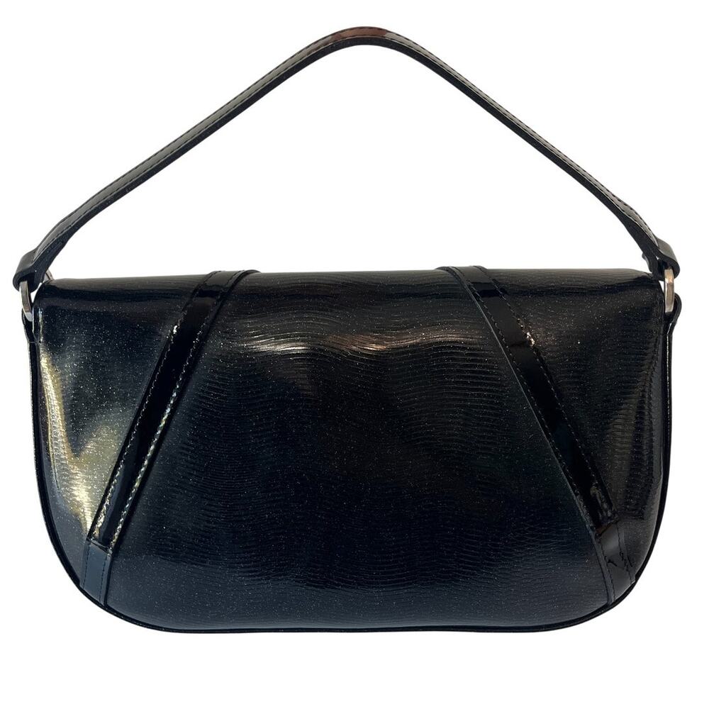 Longchamp Idole Y2K Vintage Black Patent Leather Clutch Silver Ring Tassel - Picture 4 of 10